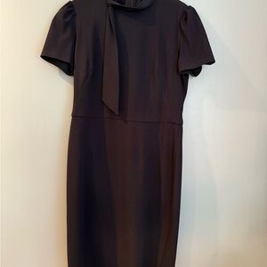 Maggy London Brown Asymmetrical Sheath Dress with Flutter Sleeves